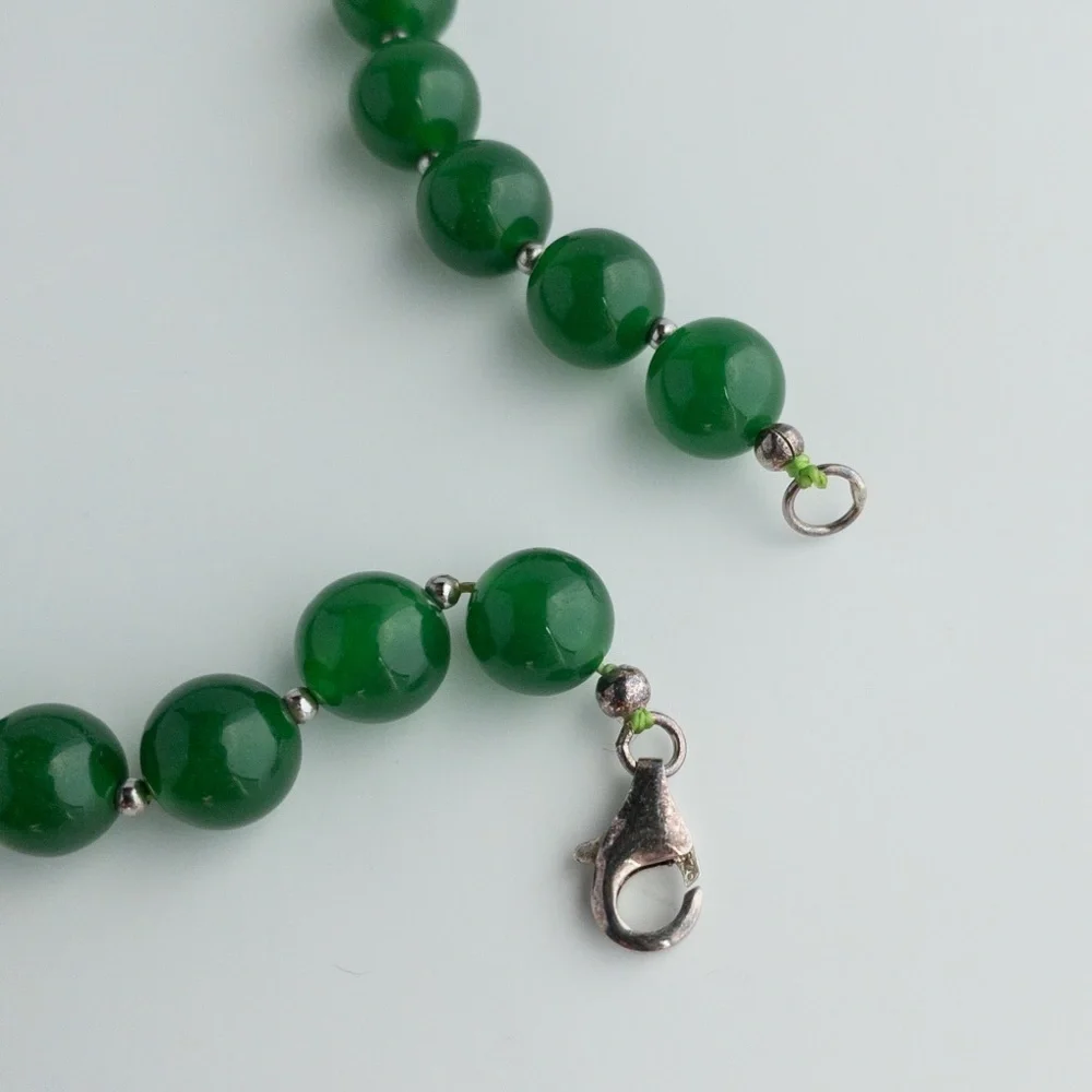 Dark Green Aventurine Beaded Necklace 925 8mm Round Natural Gemstone Beads 18” - Picture 11 of 13